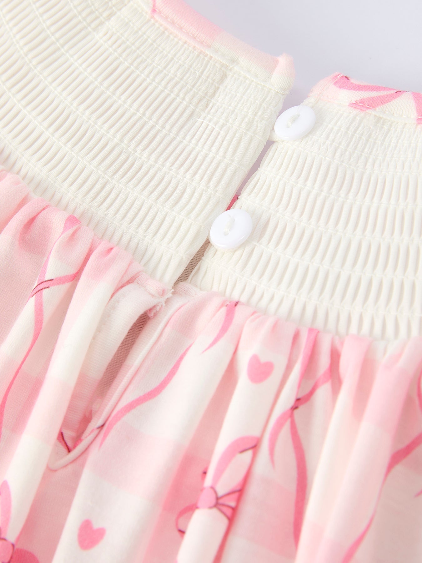 Spring Pink Bow Teddy Smocked Girl Dress