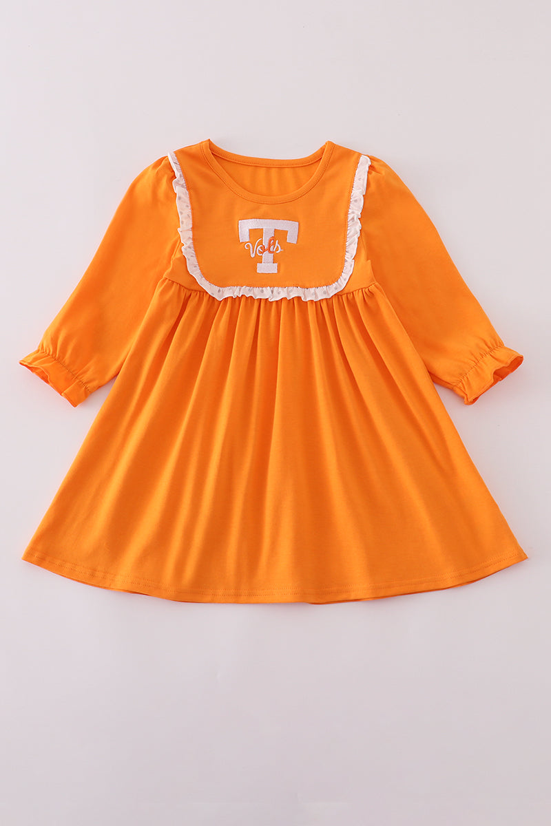 Orange Tennessee go vols embroidery ruffle dress – Bella & Beau Baby Boutique