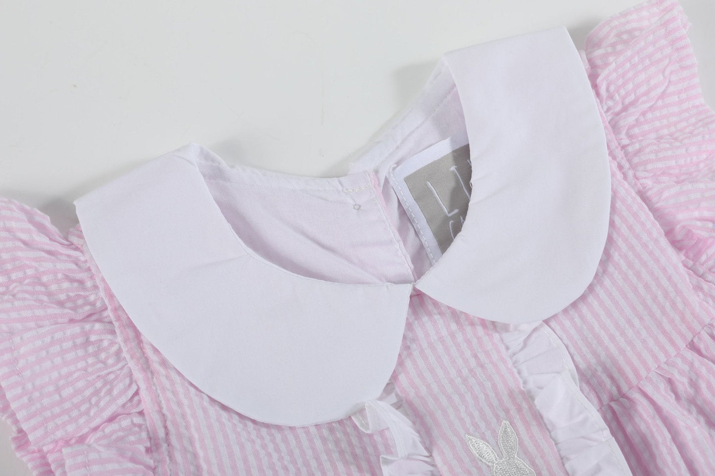 Pink Seersucker Easter Bunny Ruffle Dress