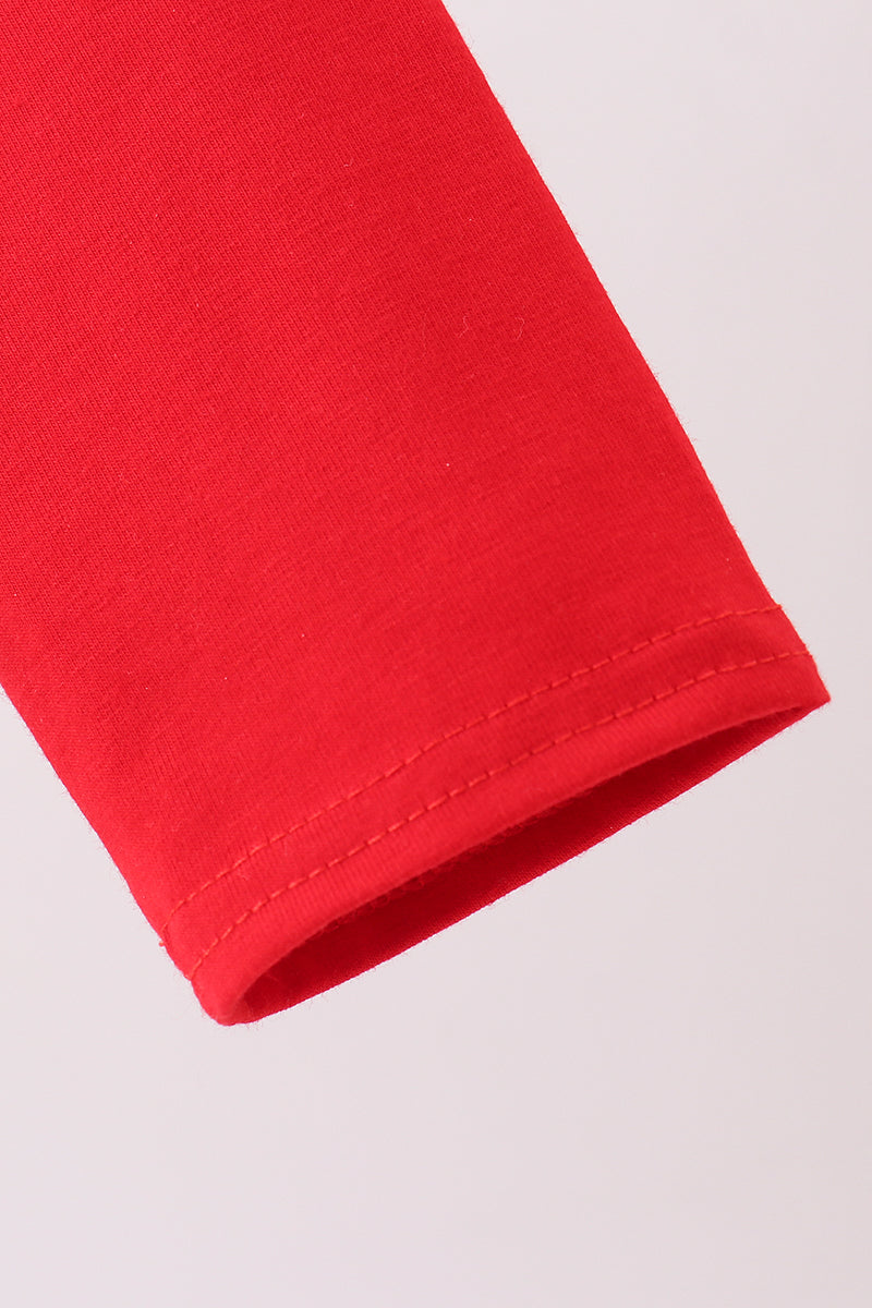 Red car embroidery stripe top