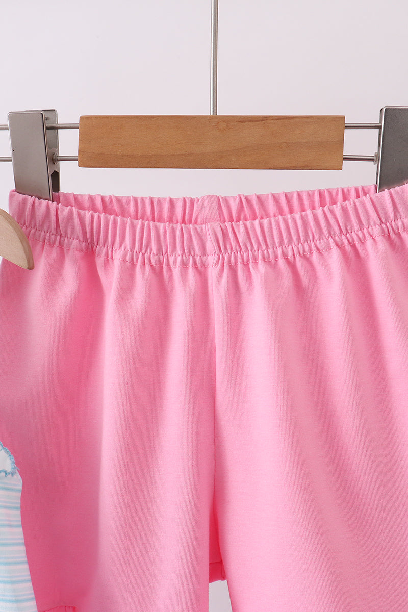 Blue sailboat applique ruffle shorts set