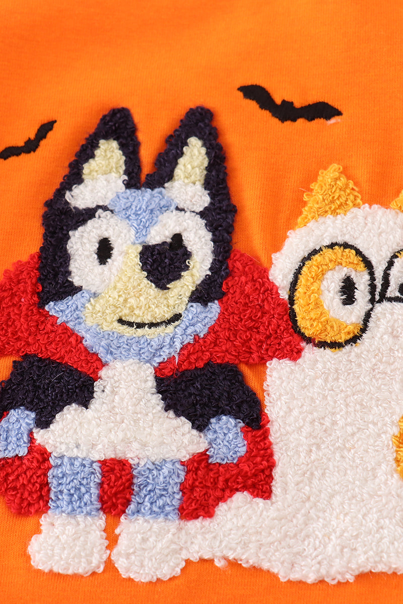 Orange halloween bluey french knot ruffle bubble