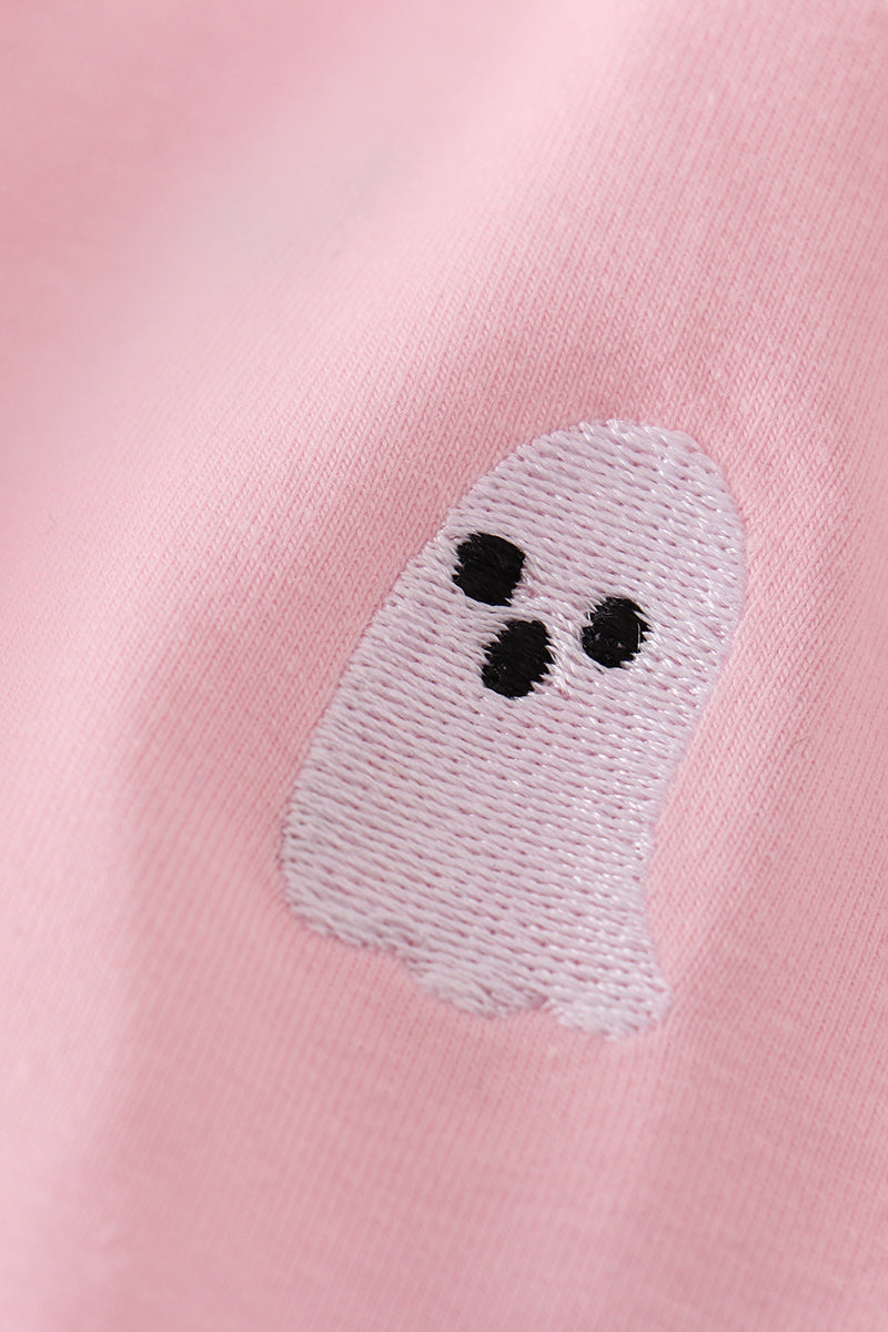 Pink ghost embroidery ruffle dress