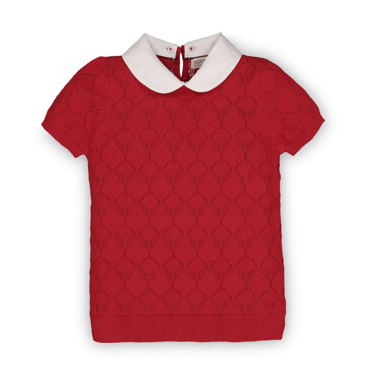 French Look Short Sleeve Sweater with Collar