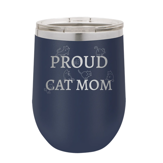 Proud Cat Mom Wine Cup | Navy