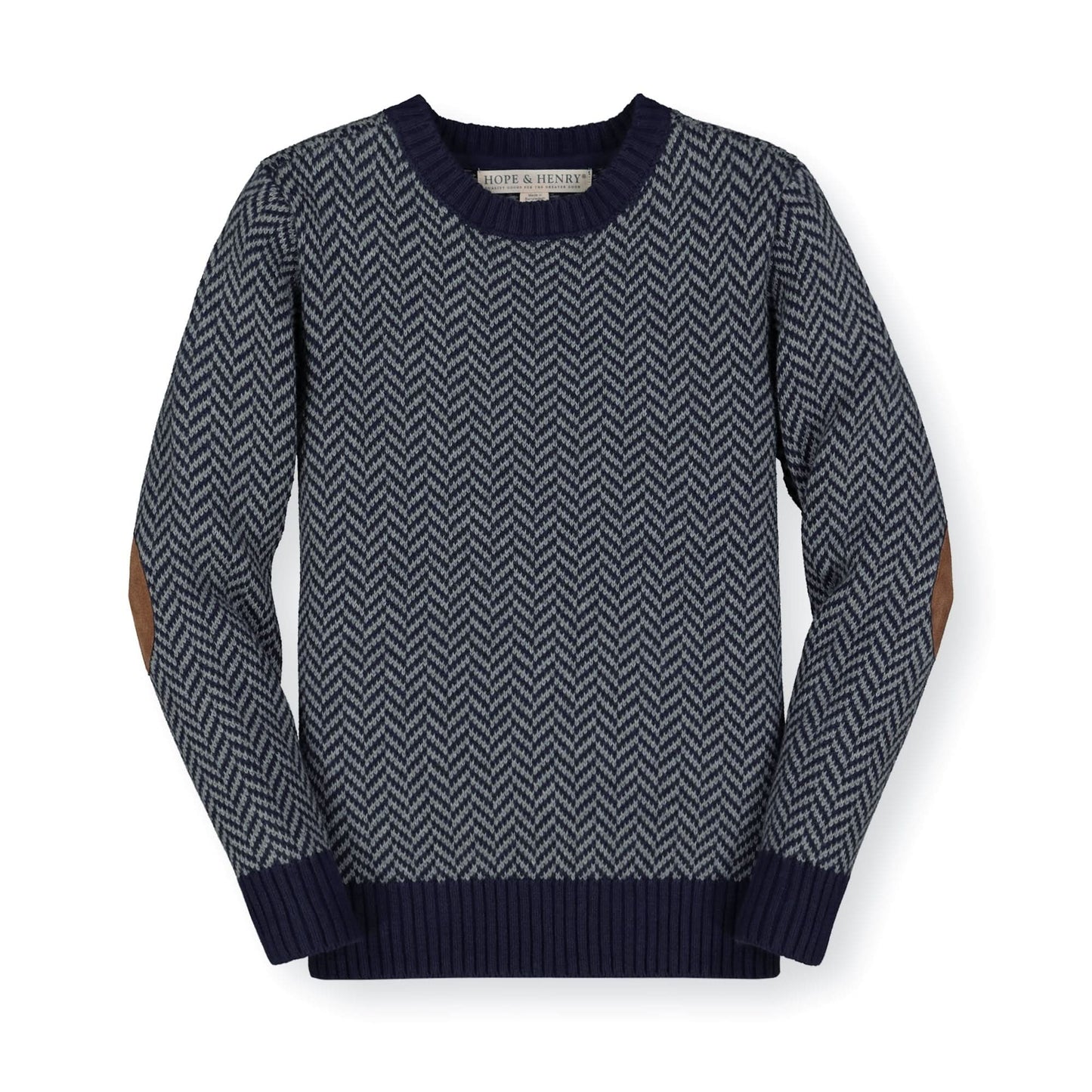 Organic Crewneck Pullover Sweater with Elbow Patches
