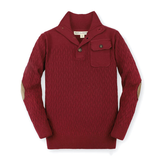 Mix Stitch Mock Neck Button Sweater