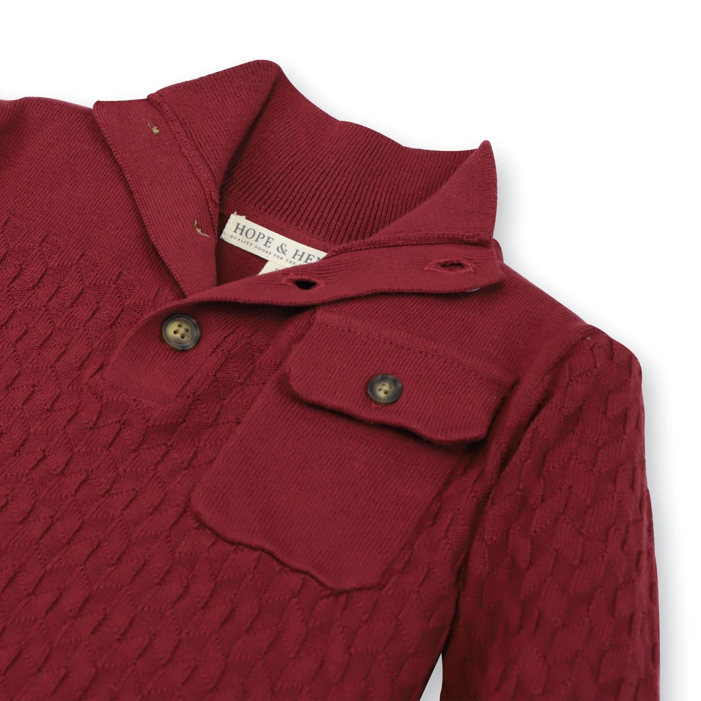 Mix Stitch Mock Neck Button Sweater