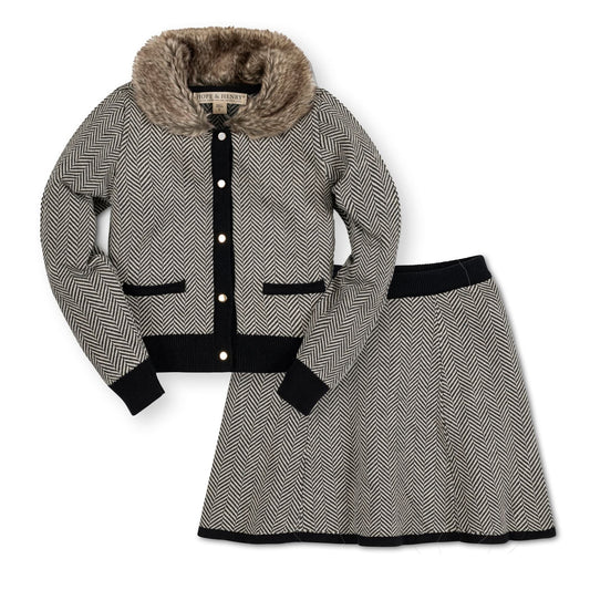 Faux Fur Cardigan and Skirt Organic Sweater Set