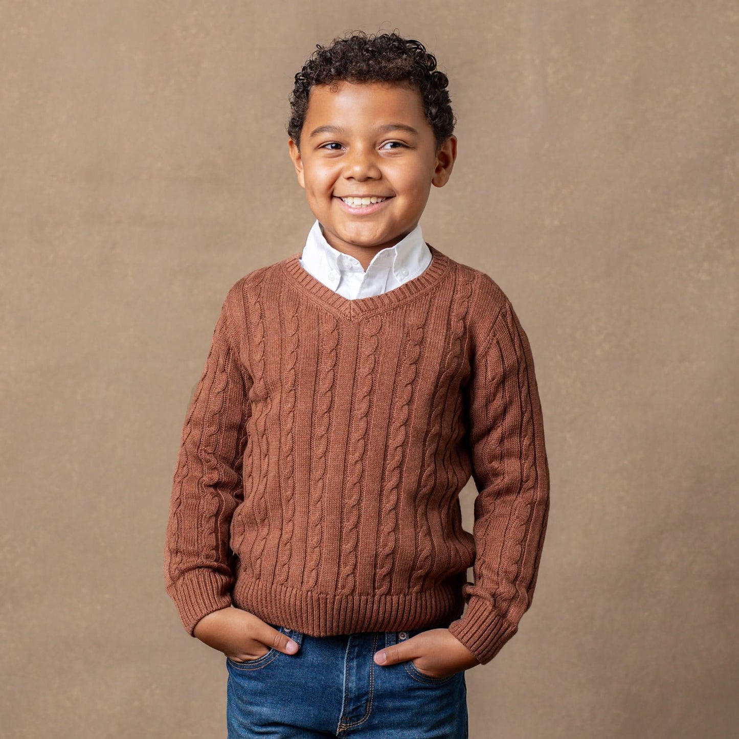 Organic Fine Gauge Cable V-Neck Sweater - Baby