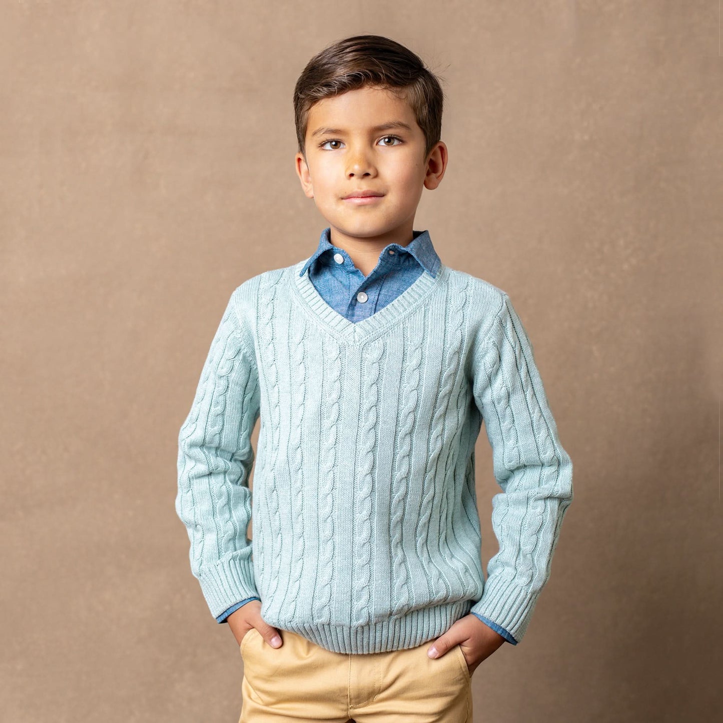 Organic Fine Gauge Cable V-Neck Sweater - Baby
