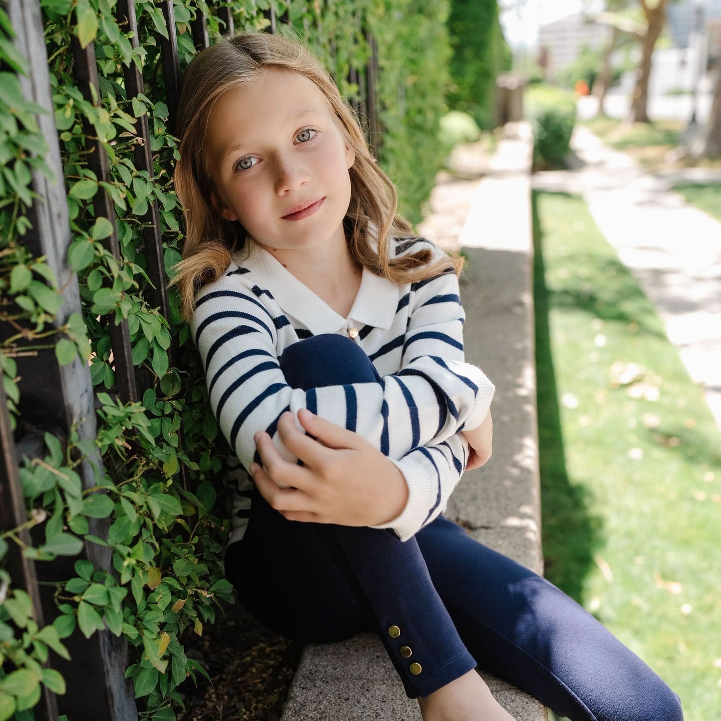 Button Cuff Ponte Pant Navy - Baby