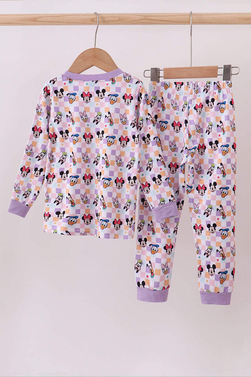 Premium purple character print bamboo pants set