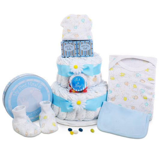 Blue Two-Tier Diaper Cake Gift