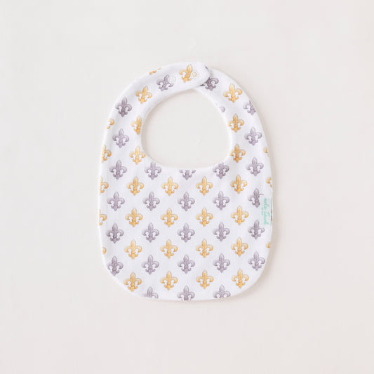 Black and Gold Fleur de Lis Organic Cotton Baby Bib