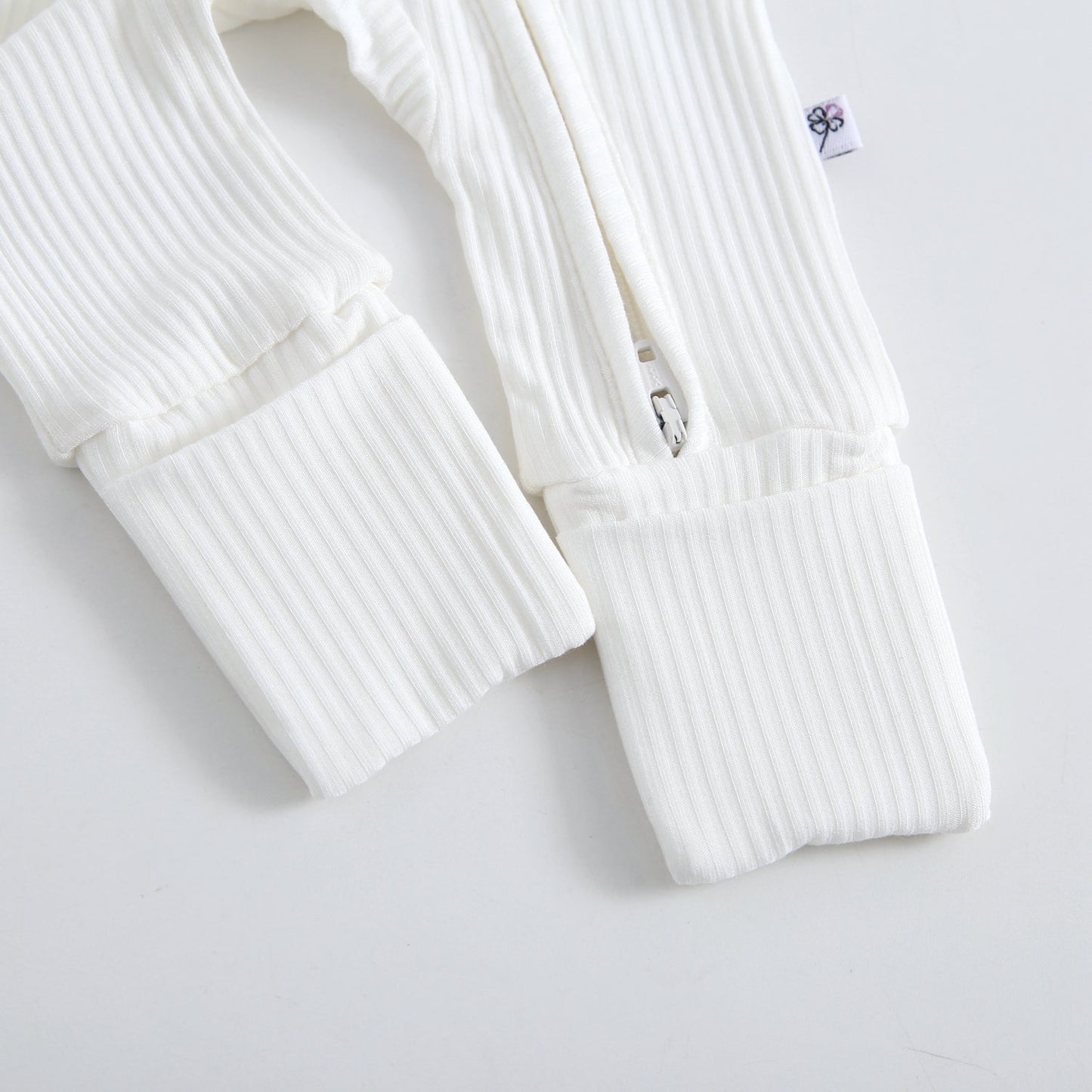 Snow Ribbed Zippered Baby Romper