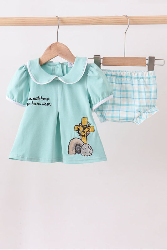 Blue he is risen embroidery bloomer set