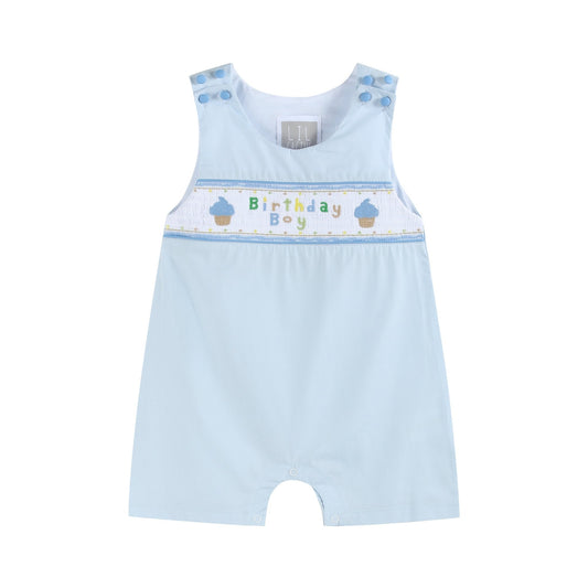 Blue Birthday Boy Smocked Shortalls