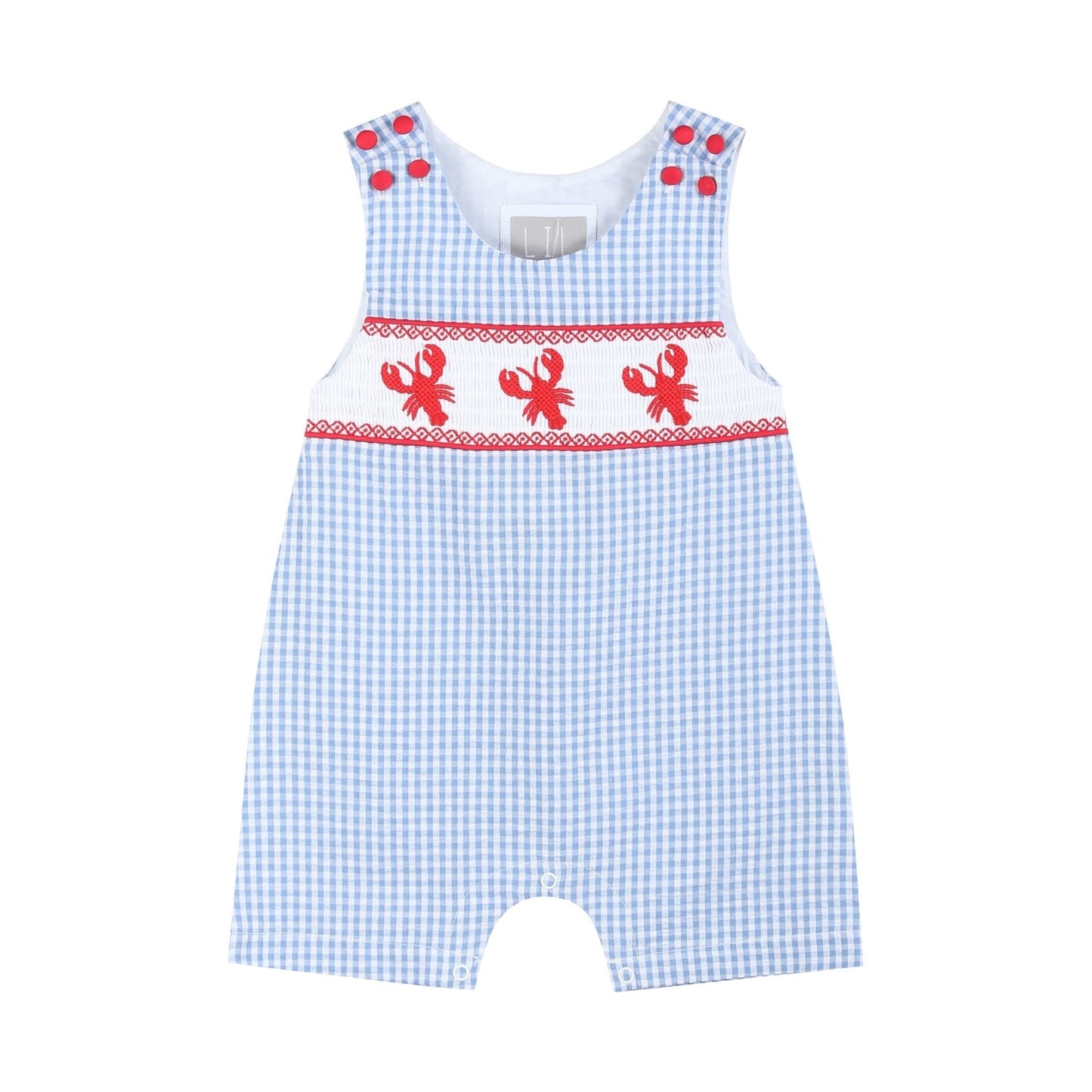 Blue Gingham Crawfish Smocked Shortalls