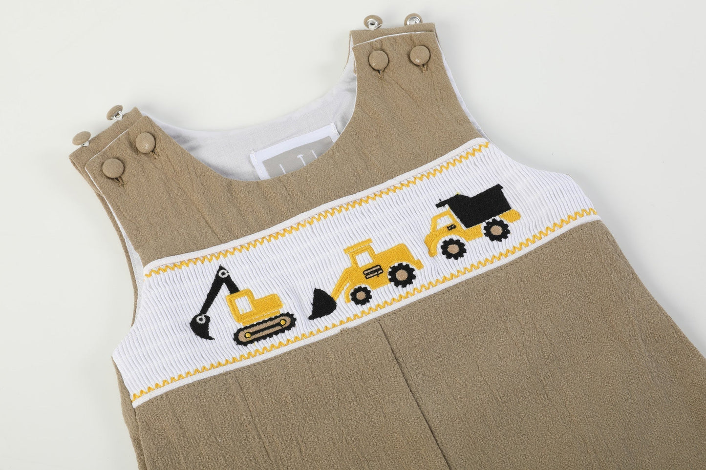 Brown Construction Smocked Overalls