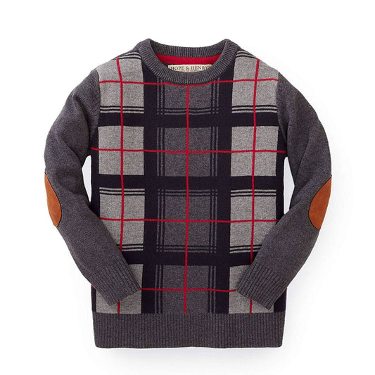 Crewneck Pullover Sweater with Elbow Patches