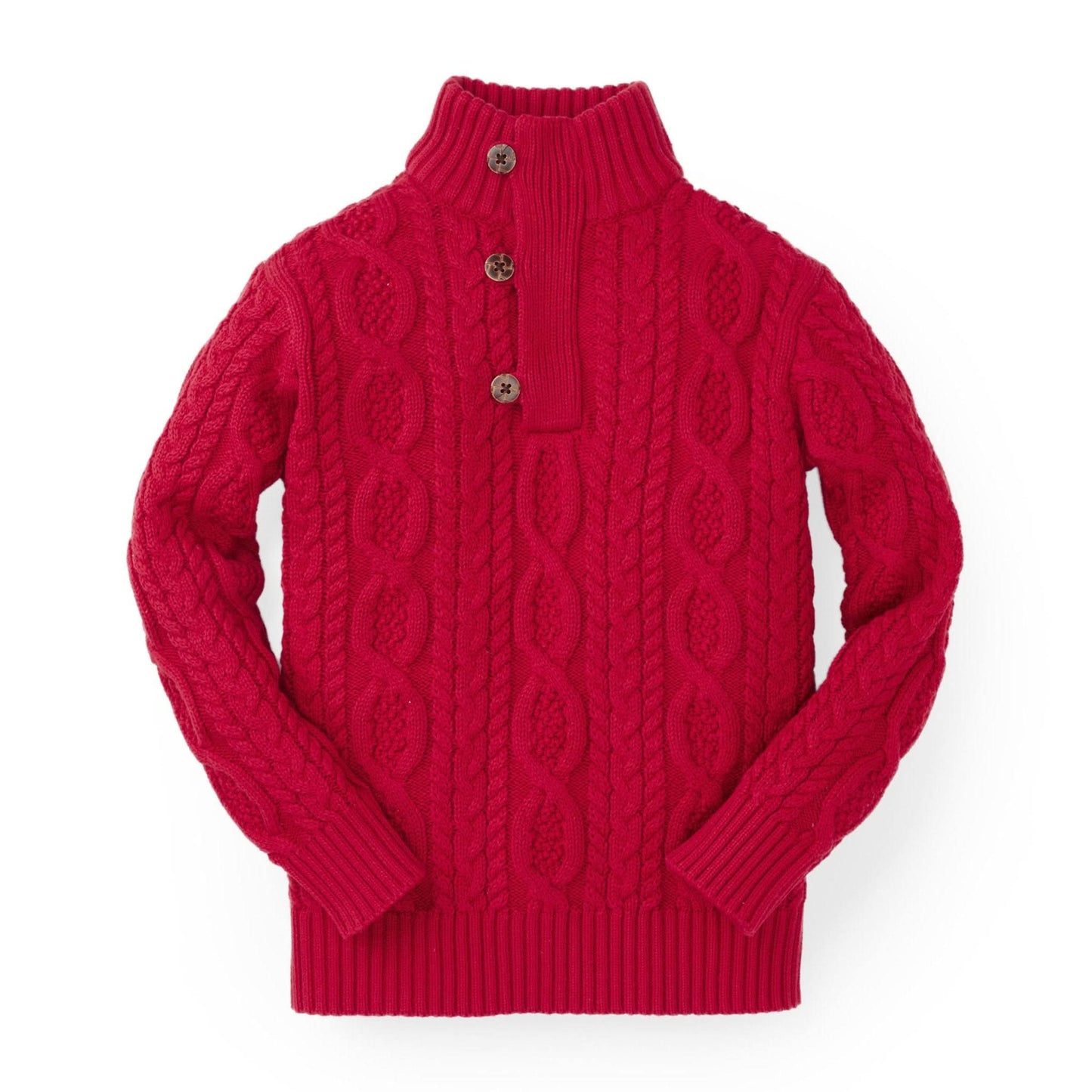 Mock Neck Cable Sweater with Buttons