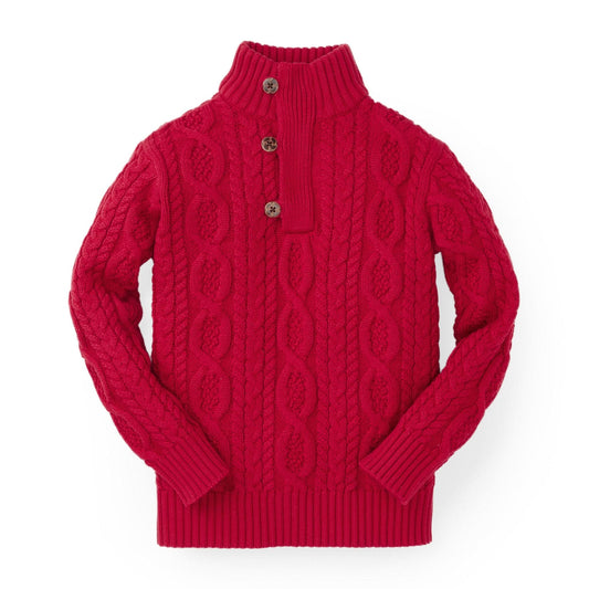 Mock Neck Cable Sweater with Buttons