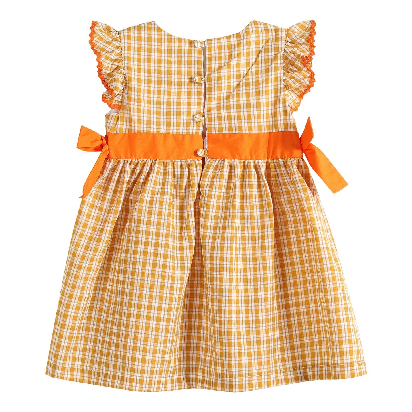 Orange Gingham Ruffle Pumpkin Bow Dress