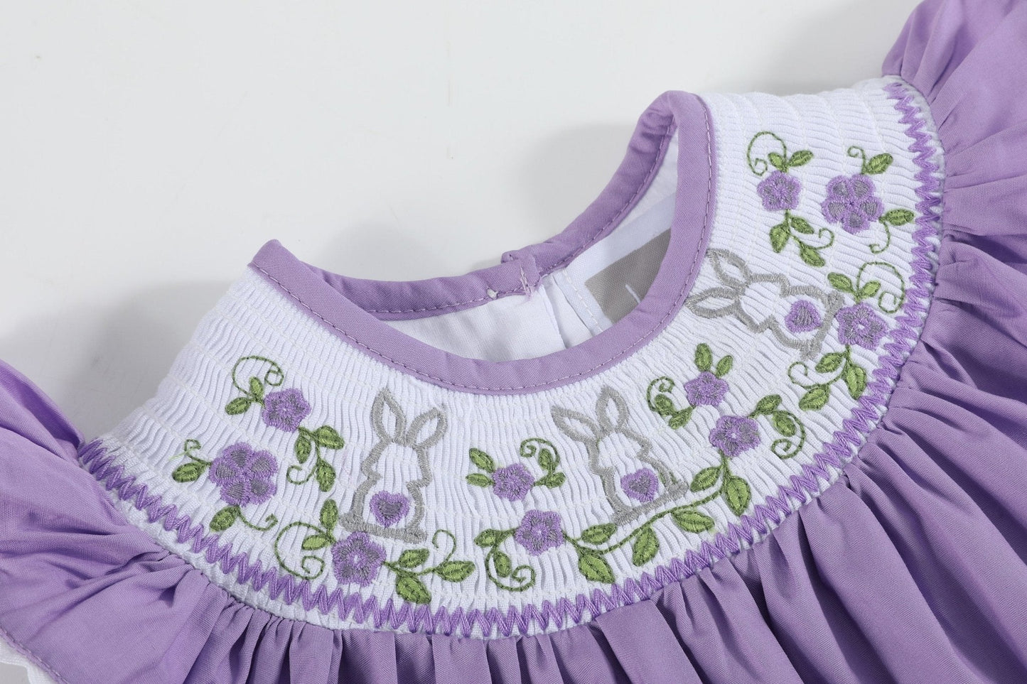 Purple Easter Bunny Smocked Flutter Romper